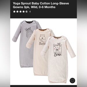 NWT Yoga Sprout 0-6 Month Baby Gowns 3pk